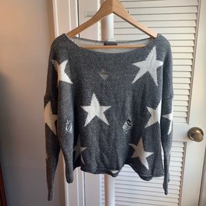 Lola- Distressed Gray Sweater w/ White Stars